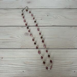 Vintage Aero Signed Beaded Necklace Pink Maroon Faceted